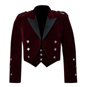 Red Velvet Prince Charlie Jacket With Waistcoat - biznimart